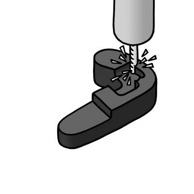Abstrakte Illustration der Weiterverarbeitung eines schwarzen Composite Halbfabrikats durch Bohren