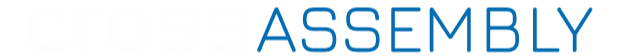Das ist das blau weisse Cross Assembly Schrift-Logo von CrossTEQ