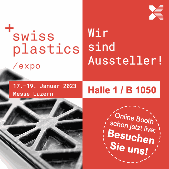 Flyer von CrossTEQ für die Teilnahme als Aussteller an der Swiss Plastics Expo 2023